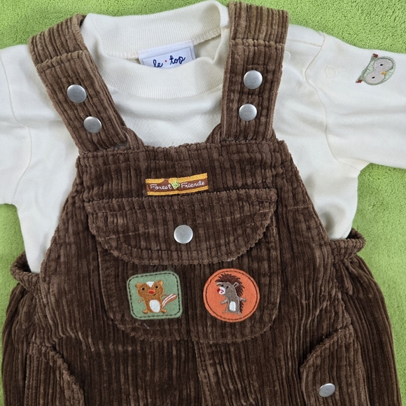 NWOT 3M Boys 2P Brown Corduroy Overalls Le Top -]0 Forest Friends !00% cotton - Picture 2 of 4